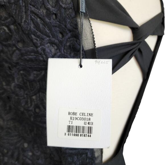 SUNCOO Paris Womens Robe Celine Dress Size US Small Black Embroidered Lace NEW - Picture 7 of 11